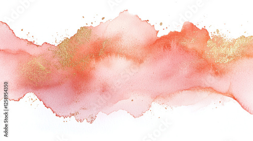 Rose gold watercolor spalsh strip isolated on white background.
