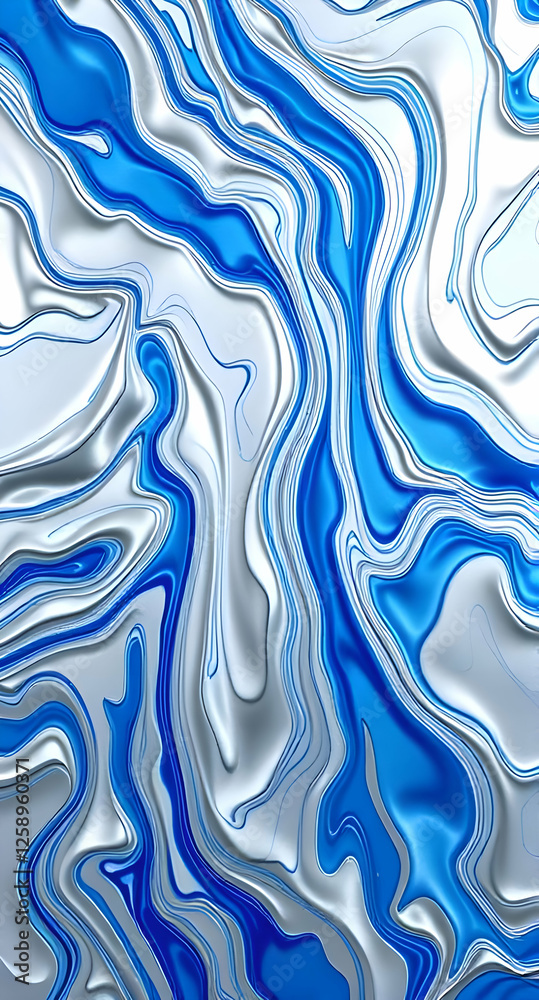 Fototapeta premium Abstract Fluid Pattern in Blue, White, and Gray