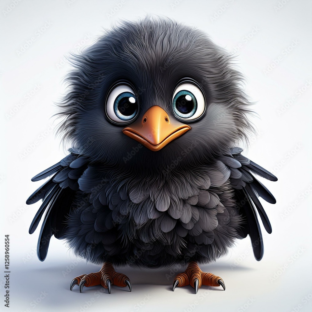 Fototapeta premium Kleine Rabe, weißer Hintergrund