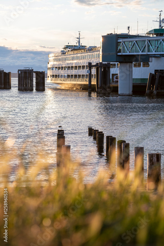 Washington State Ferry Dock at Sunset - Scenic Coastal Photography