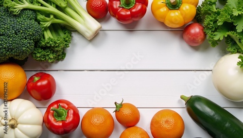 Vibrant tableau showcases wholesome vegan fare raw produce and fruit embodying a healthy nutrient-rich lifestyle Market Top View Bright