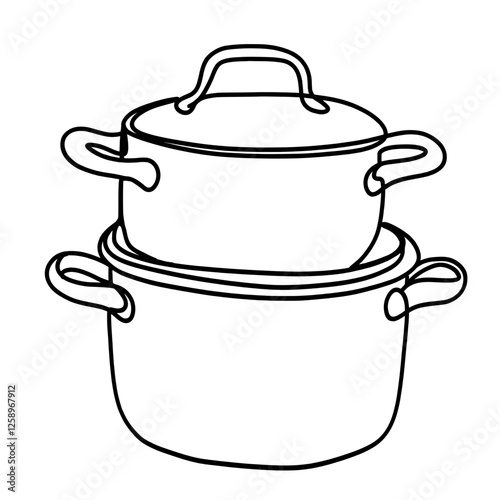  Pots stacked one line art drawing