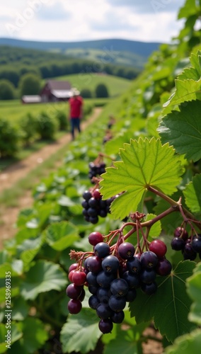 Black currants are shown through a sustainable approach to agriculture highlighting high yields with a focus on the environment and farmer health photo