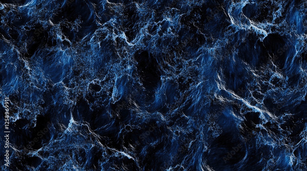 Obraz premium Fluid Motion: Dark Blue Digital Background with Flowing Small Particles and Shadows