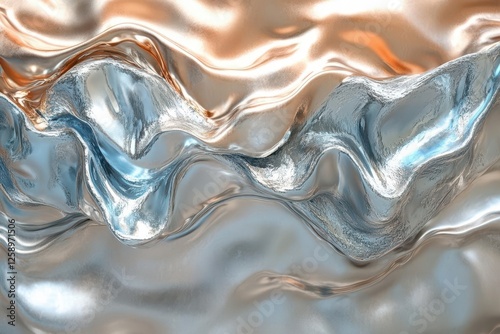 a shimmering liquid mercury surface with rippling waves of platinum and chrome creating an otherworldly metallic landscape with dynamic light reflections and prismatic effects