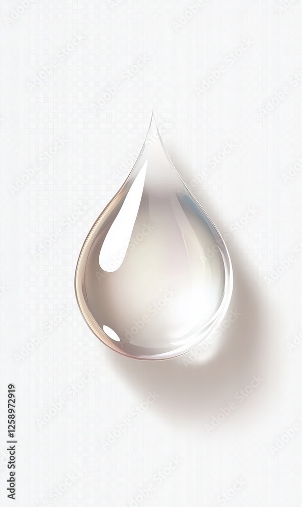 Clear liquid drop, white background, studio shot, purity concept