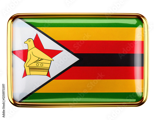 ジンバブエの国旗のブローチ。白背景。(Zimbabwe flag brooch on white background.)
 photo