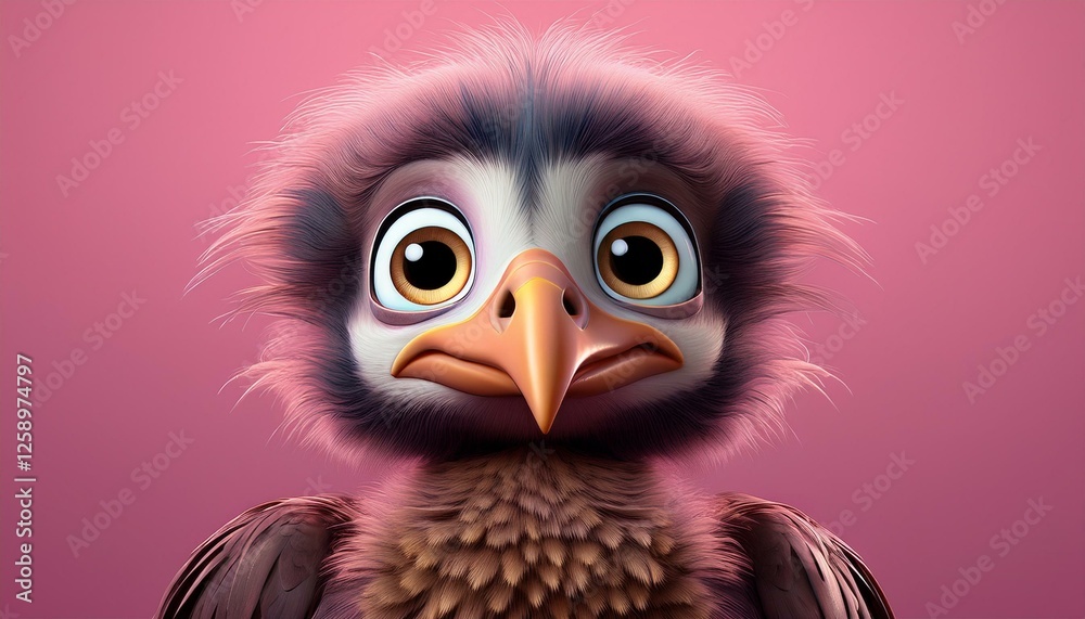 Fototapeta premium Niedlicher Geier, pinker Hintergrund