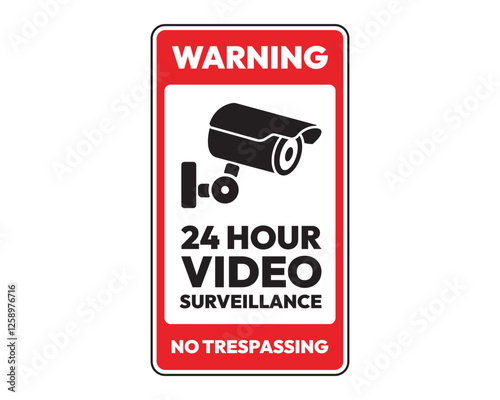 24 Hour Video Surveillance Warning Sign. Yellow safety sign featuring playing children silhouettes, ideal for residential areas and schools.