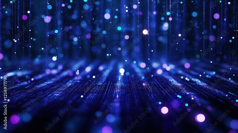 Fototapeta premium Abstract Blue and Purple Bokeh Lights with Glowing Particles Background