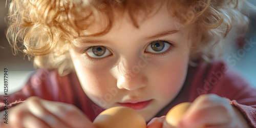 Child's Face Concentrating on Creative Activity in Classroom photo