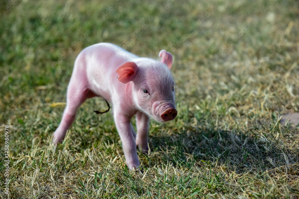 Piglet newborn baby, in farm landscape. Piglet newborn baby, in farm landscape.