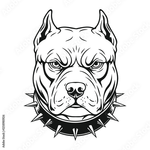 Angry pitbull face Illustration, hand drawn design, front view design with white background