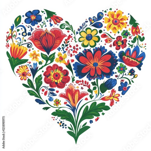 Heart embroidery in traditional Polish folk art - lowickie styles photo