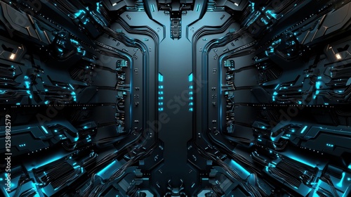 Fototapeta Naklejka Na Ścianę i Meble -  A futuristic space with a blue background and a large