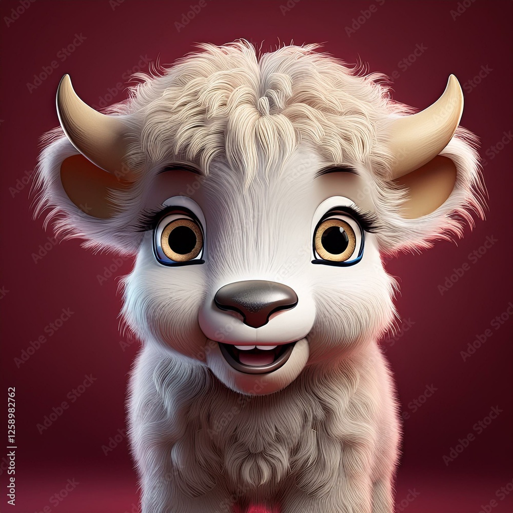 Obraz premium Bison Kälbchen, weinroter Hintergrund