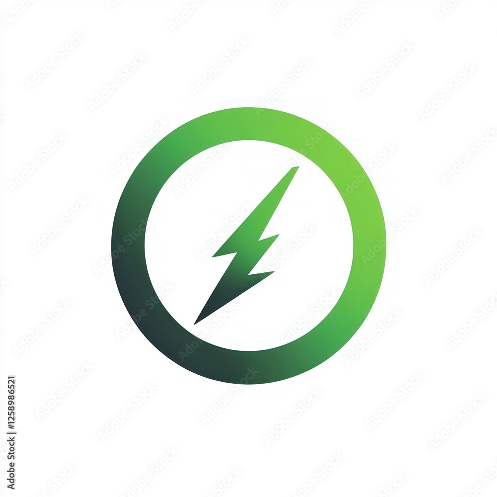Green lightning bolt icon in circle, for energy logo Green lightning bolt icon in circle, for energy logo