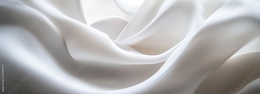 Obraz premium White fabric drapes, soft folds, indoor studio, bright background, textile design