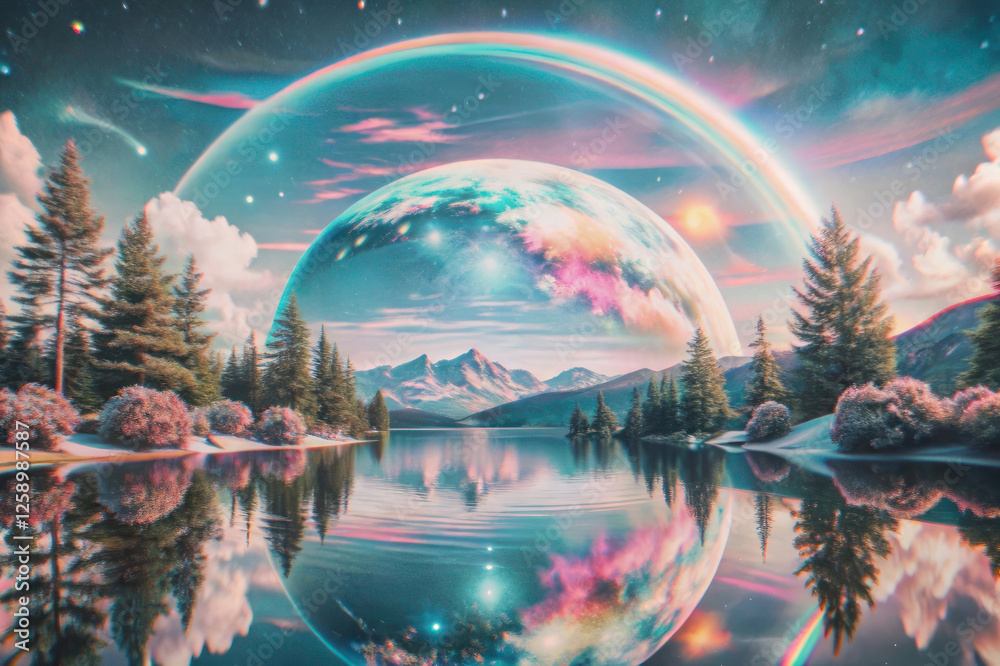 Fototapeta premium Holographic-dreamscape-background...
