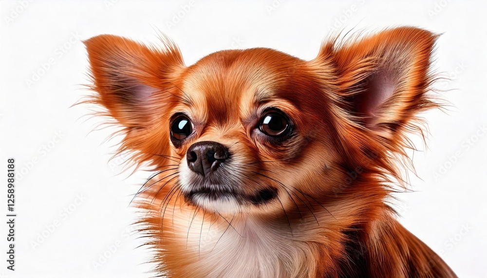 Cute chihuahua with fluffy fur posing against a clean white background Cute chihuahua with fluffy fur posing against a clean white background