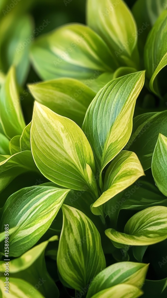 Fototapeta premium A close up of green leaves on a plant. The leaves are very green and appear to be fresh