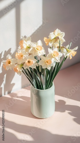 Wallpaper Mural A lush bouquet of vibrant yellow daffodils in a white ceramic vase. Pastel colors. Torontodigital.ca