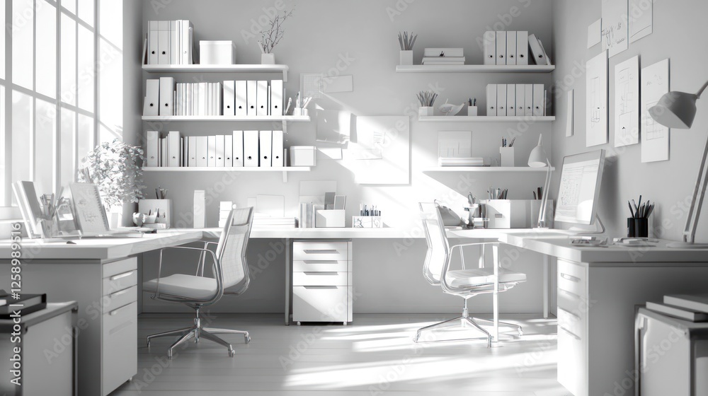 Modern minimalist office interior with natural light. Possible use Stock photo for interior design magazines or websites Modern minimalist office interior with natural light. Possible use Stock photo for interior design magazines or websites