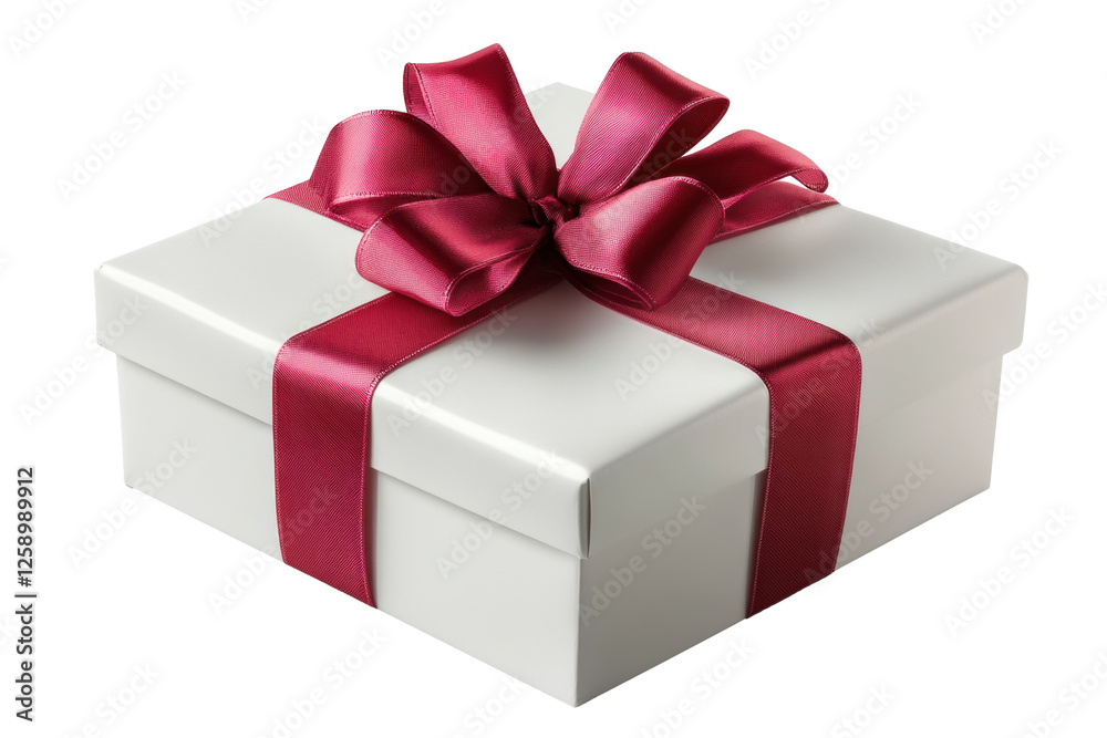 A beautifully wrapped gift box features a soft white exterior and a luxurious red ribbon, making it ideal for holidays and special events A beautifully wrapped gift box features a soft white exterior and a luxurious red ribbon, making it ideal for holidays and special events