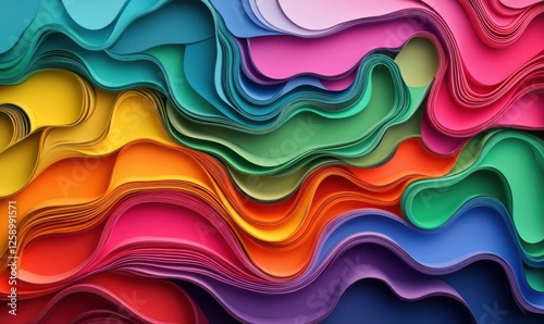 Vibrant display of multicolored paper cutouts, layered to form an abstract modern art piece.