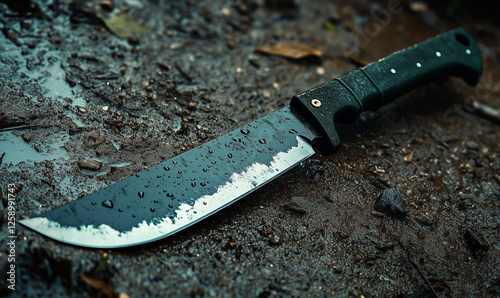 Robust heavy-duty machete equipped with a dark green handle engineered for cutting and survival tasks