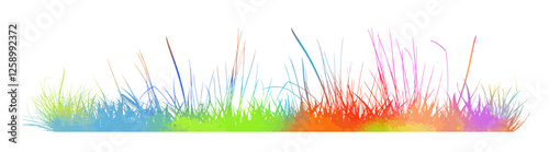 colored grass silhouettes horizontal long background. hand drawing. Not AI Vector illustration