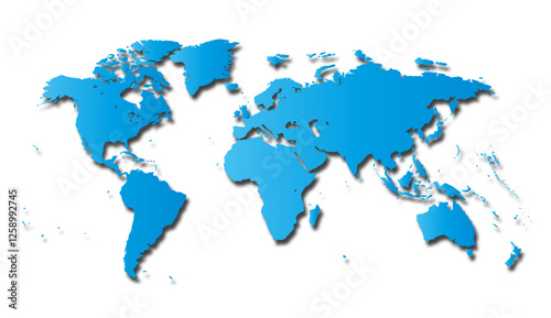 3D map of the world in blue, isolated on a transparent or white background. Detailed world map, vector illustration.