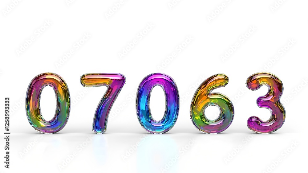 Fototapeta premium Generated image 3d glass holographic liquid transparent numbers font. Rainbow glossy balloon.