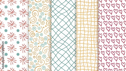 Collection hand drawn patterns dots lines gr