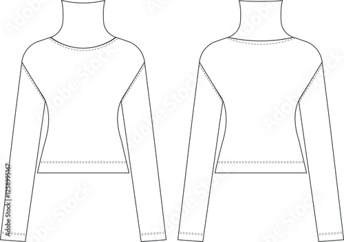 turtleneck high neck drop shoulder long sleeve knitted fit body con sweater blouse top template technical drawing flat sketch cad mockup fashion woman design style model 
