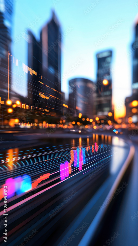 Obraz premium The Future of Investing: A futuristic cityscape representing quant funds as the forefront of financial innovation