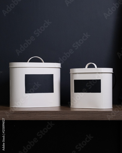 white and black unlabeled kitchen canisters containers