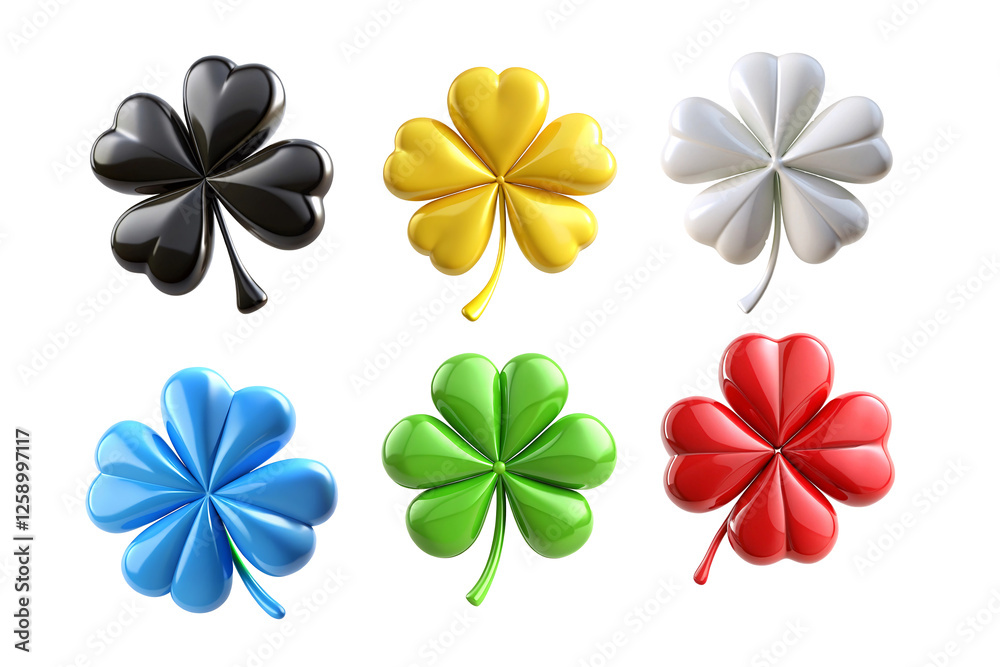 3d Clover Leaves set isolated on a white background. Render soft round cartoon fluffy Clover Leaves icon. Colorful Clover Leaves Isolated on Black Background 3d Clover Leaves set isolated on a white background. Render soft round cartoon fluffy Clover Leaves icon. Colorful Clover Leaves Isolated on Black Background