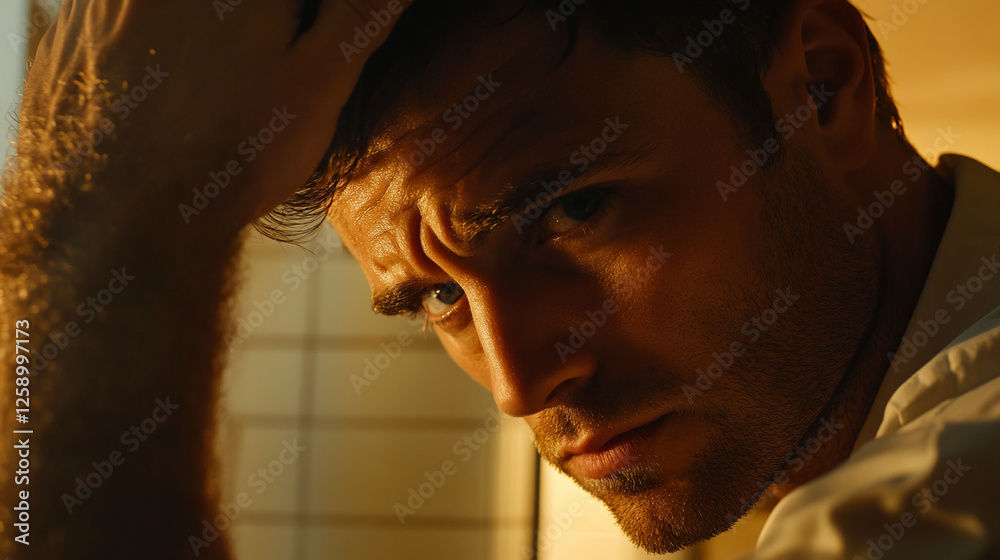 Close-up of a man with intense eyes and furrowed brow, conveying frustration or focus, highlighting strong emotions and dramatic lighting. Close-up of a man with intense eyes and furrowed brow, conveying frustration or focus, highlighting strong emotions and dramatic lighting.