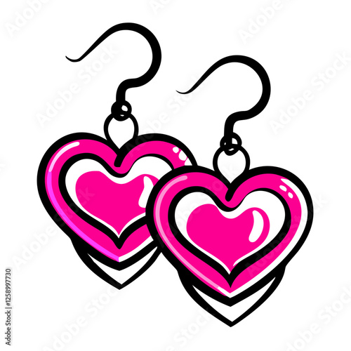 Heart earrings icon with vibrant pink colors, jewelry concept