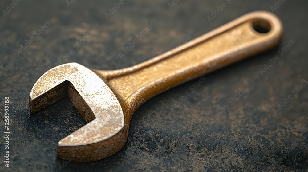 Rusty wrench on dark surface, repair concept Rusty wrench on dark surface, repair concept