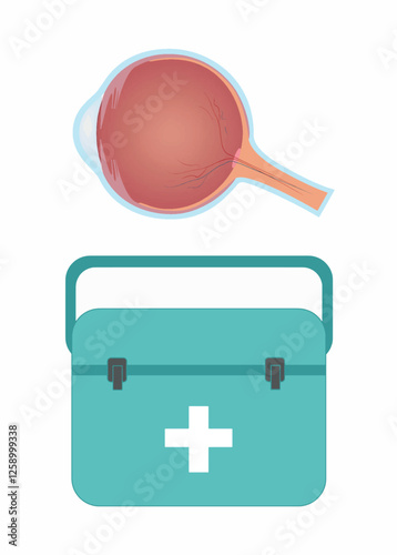 Eye corneal layer transplant carrying case. Transparent corneal layer transplantation case for organ transplantation. Human eye anatomy. Donor medicine patient help donation vector illustration.
