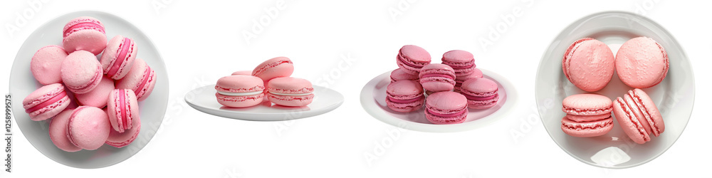 Pink macarons on white plate isolated on transparent background ,PNG, set of Pink macarons on white plate isolated on transparent background ,PNG, set of