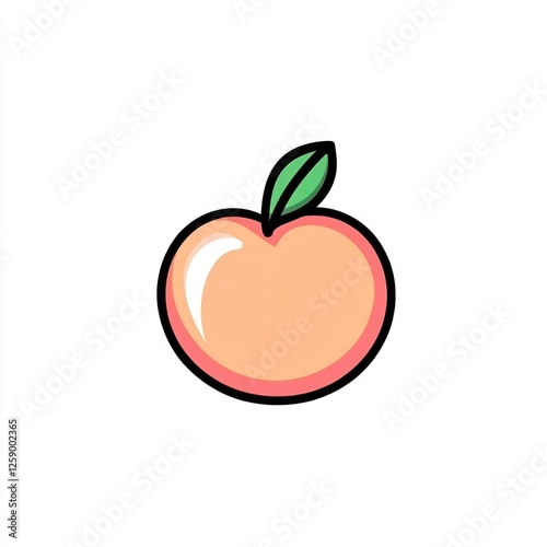 Peach illustration, simple fruit graphic, isolated on white background, digital art, suitable for food logo or app icon photo