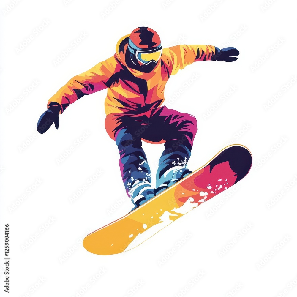 Snowboarder Jumping in Air Isolated Vector Illustration on White Background Snowboarder Jumping in Air Isolated Vector Illustration on White Background
