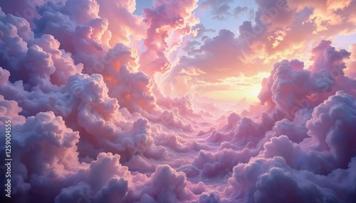 Golden and lavender clouds reminiscent of satin dance gracefully in the breeze, intertwining with the swirling gusts. AI Generated