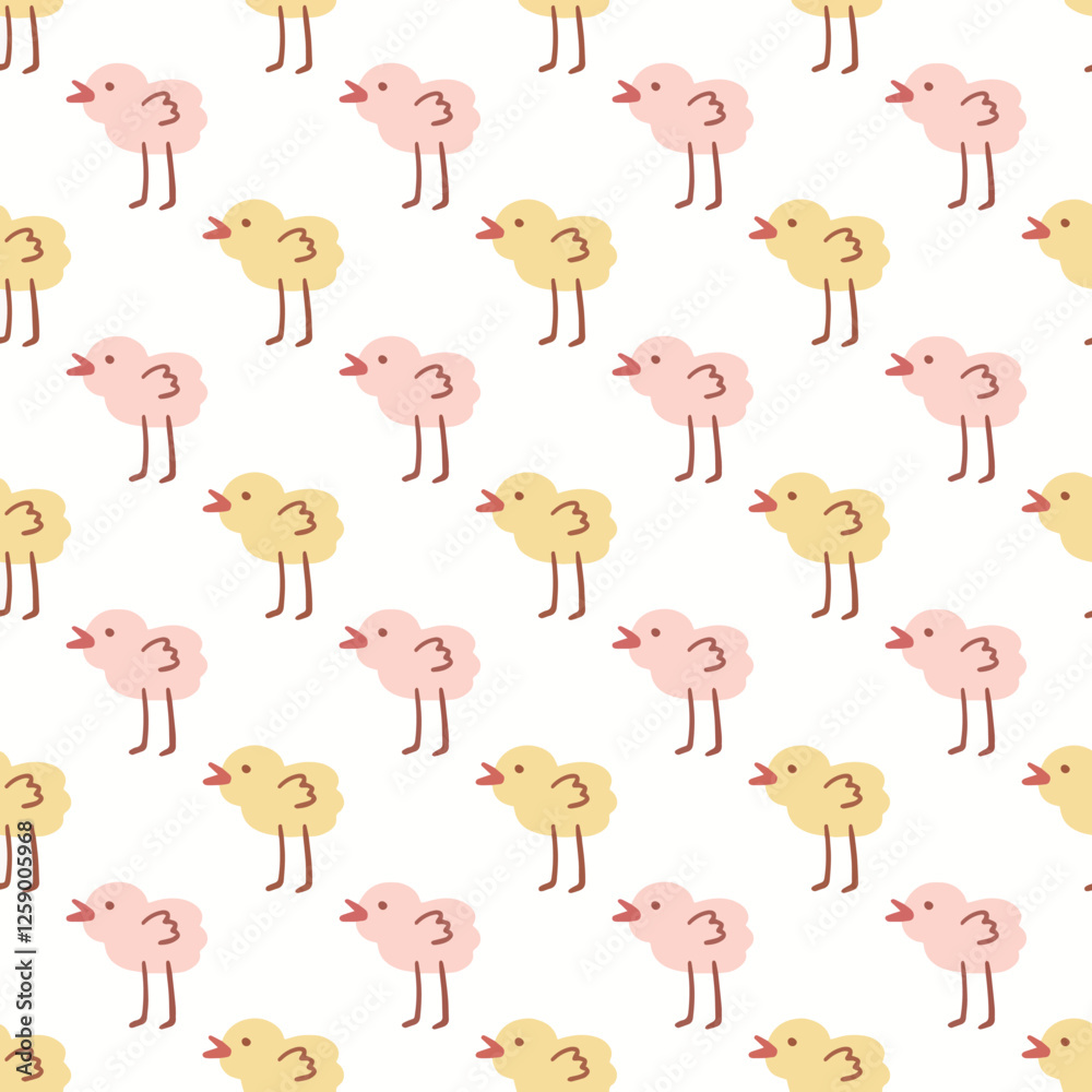 Fototapeta premium Pink and yellow cute little birds vector print pattern, kids pattern, lovely pattern, wallpaper, home textile pattern, background wallpaper.