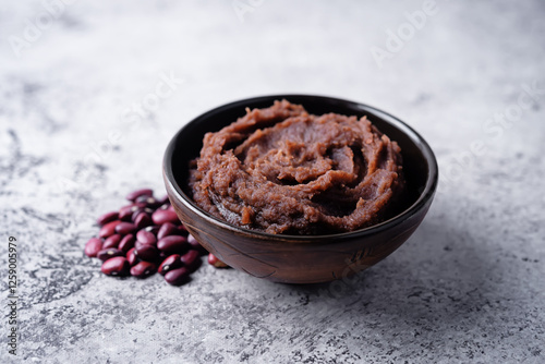 Sweet red bean paste, anko in a brown bowl