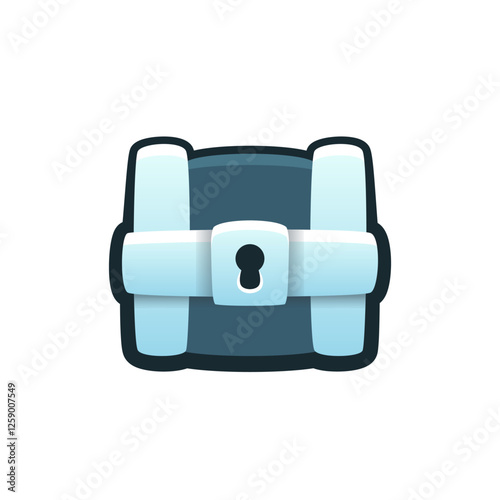 Isolated flat 3d iron chest icon for game, interface, sticker, app. The sign in a cartoon style for match 3, arcade, rpg. The loot box sprite for craft element in hyper casual mobile game