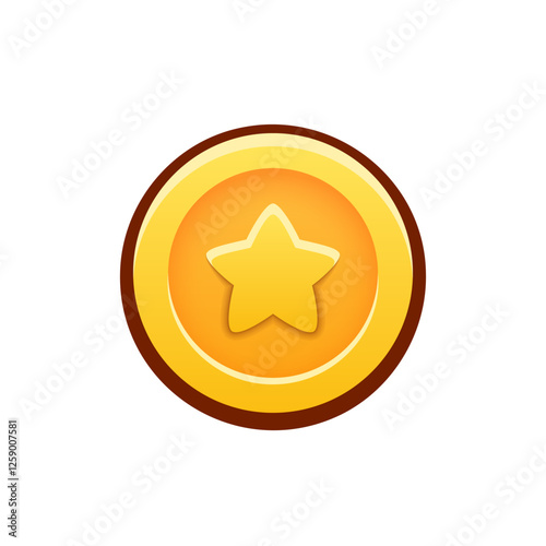 Isolated flat 3d coin with a star icon for game, interface, sticker, app. The sign in a cartoon style for match 3, arcade, rpg. The money sprite for craft element in hyper casual mobile game